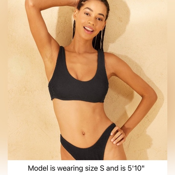 Wild Fable Women's Pucker Textured Scoop Front Bralette Bikini Top Black Large - Picture 6 of 7